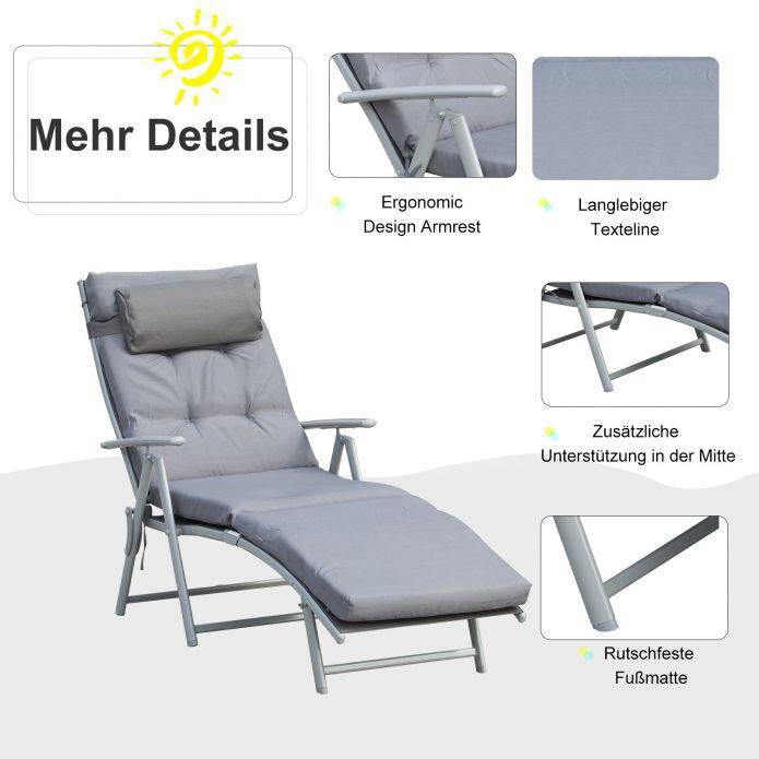 Outsunny Sonnenliege grau Metall B/H/L: ca. 64x101x180 cm