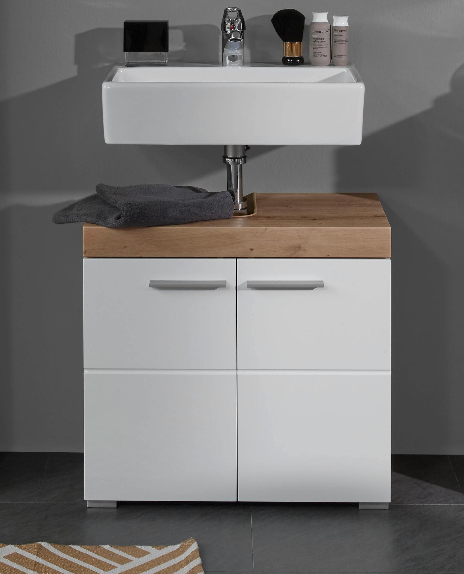 Waschbeckenunterschrank Amanda weiß Hochglanz Asteiche Nachbildung B/H/T: ca. 60x56x34 cm Waschbeckenunterschrank Amanda weiß Hochglanz Asteiche Nachbildung B/H/T: ca. 60x56x34 cm