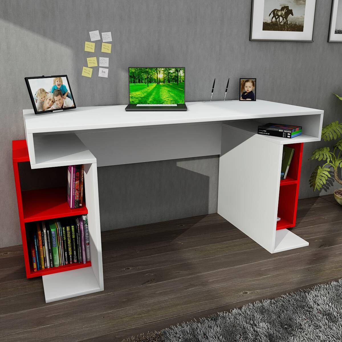 Schreibtisch Monument weiß rot B/H/T: ca. 140x75x75 cm