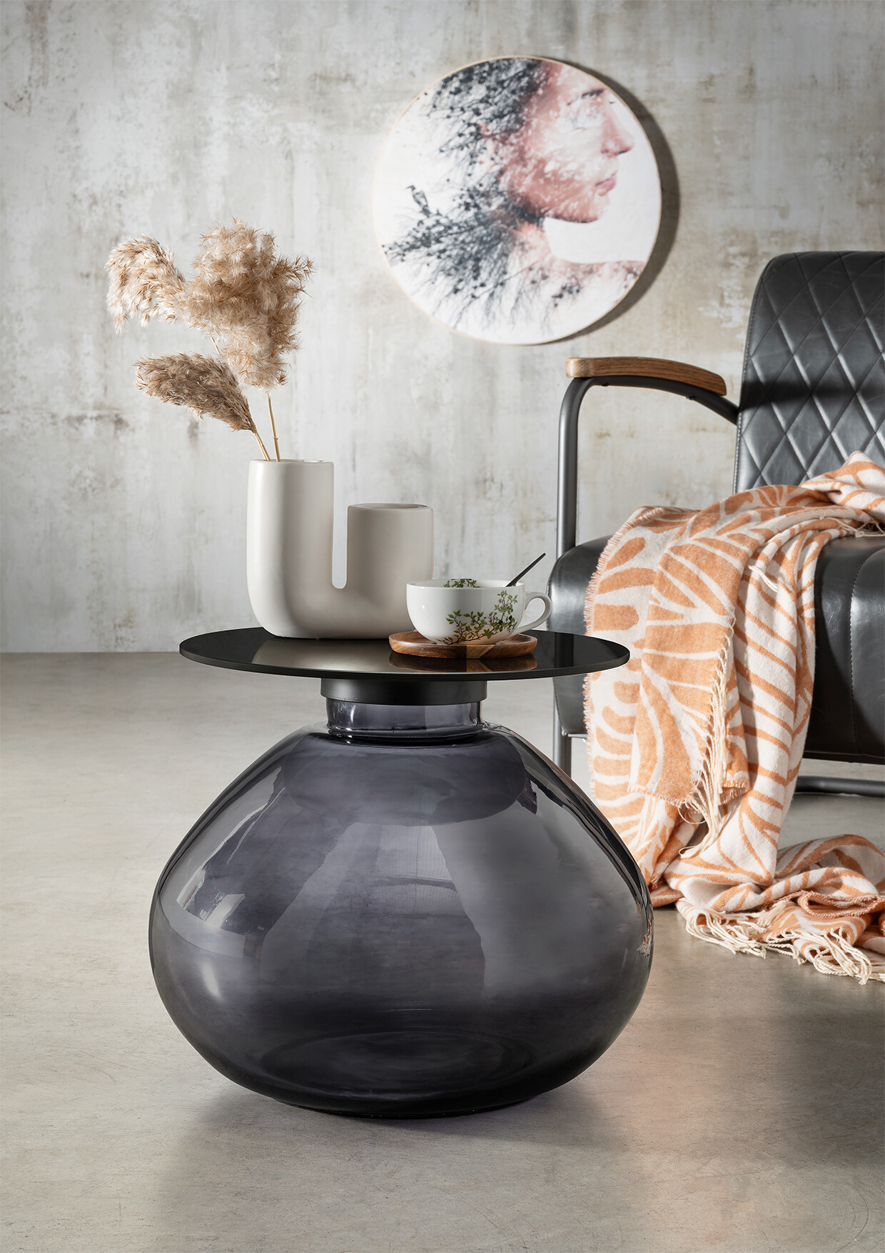 Beistelltisch Anna schwarz Glas H/D: ca. 42x52 cm