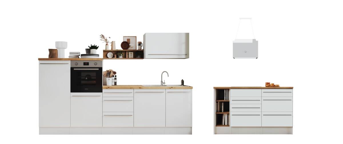 Respekta Inselküche Gabriel weiß Hochglanz B/H/T: ca. 290x200x60 cm