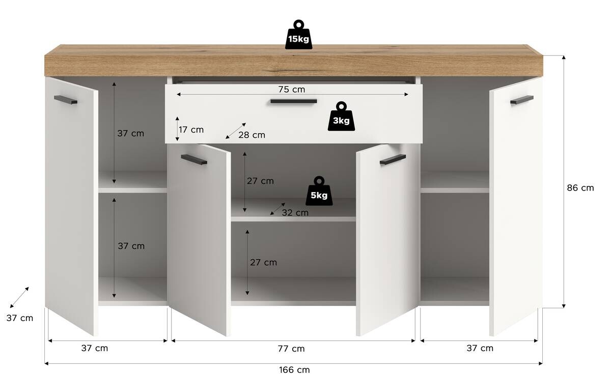 Sideboard Sunset weiß B/H/T: ca. 166x86x37 cm