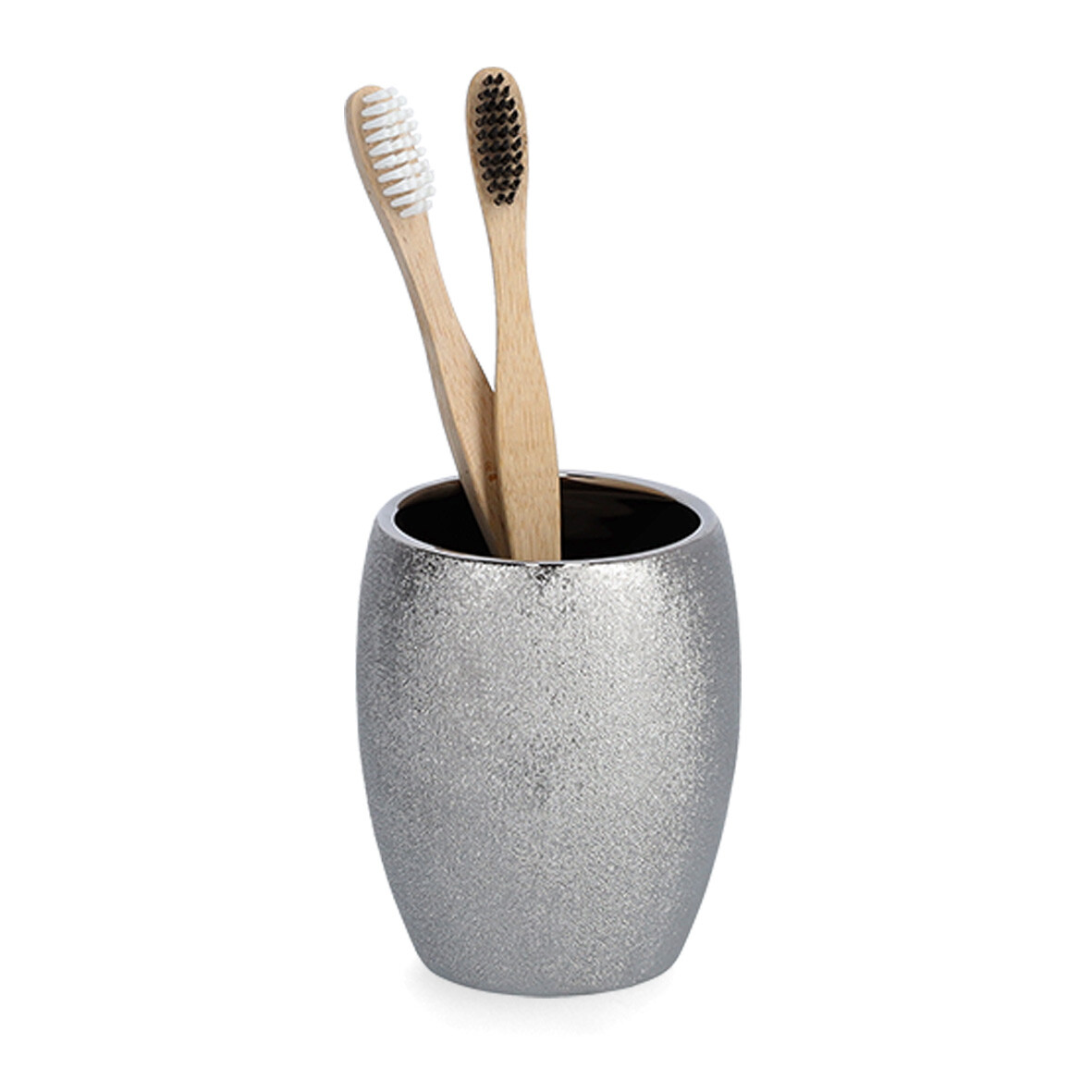 Zeller Zahnputzbecher Glitter silber Steinzeug B/H/L: ca. 8x10x8 cm