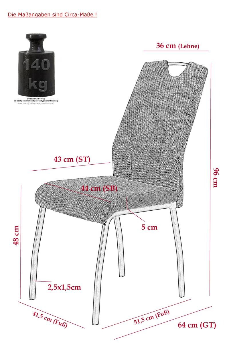 Stuhl 4er Set ELIF III grau Vintage grau Microfaser Metall B/H/T: ca. 44x96x64 cm