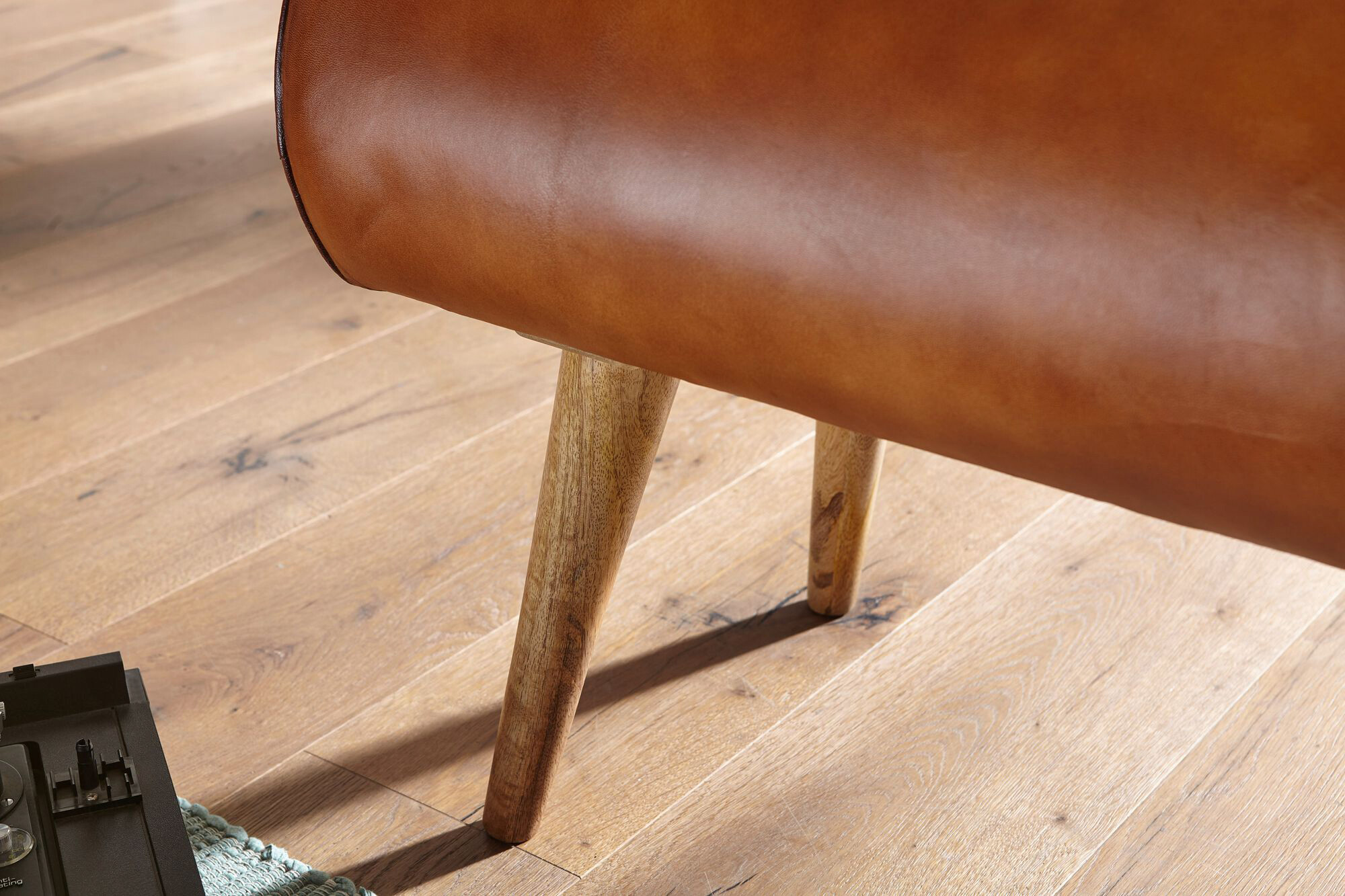 Wohnling Sitzbank natur braun Echtholz Leder