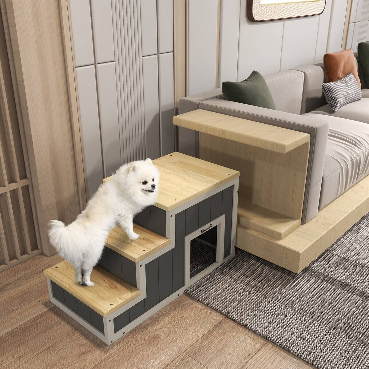 PawHut Hundetreppe, Katzentreppe natur Polypropylen B/H/L: ca. 38,5x79x45 cm