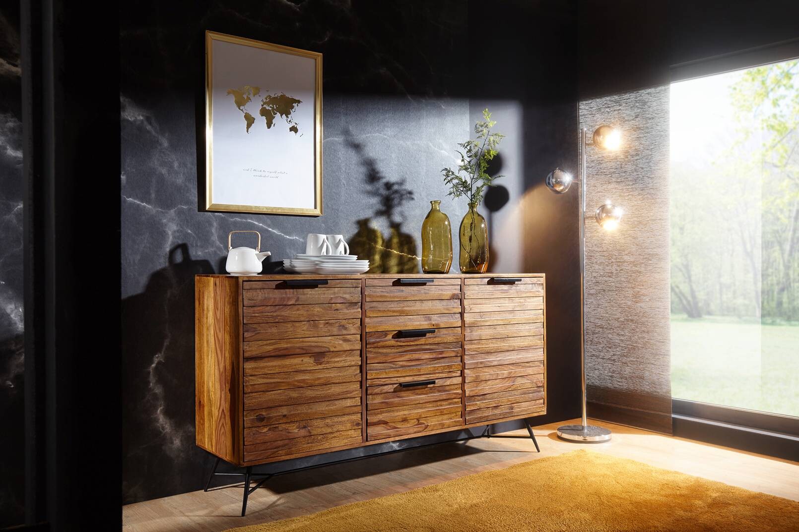 Sideboard natur schwarz B/H/T: ca. 160x88x40 cm