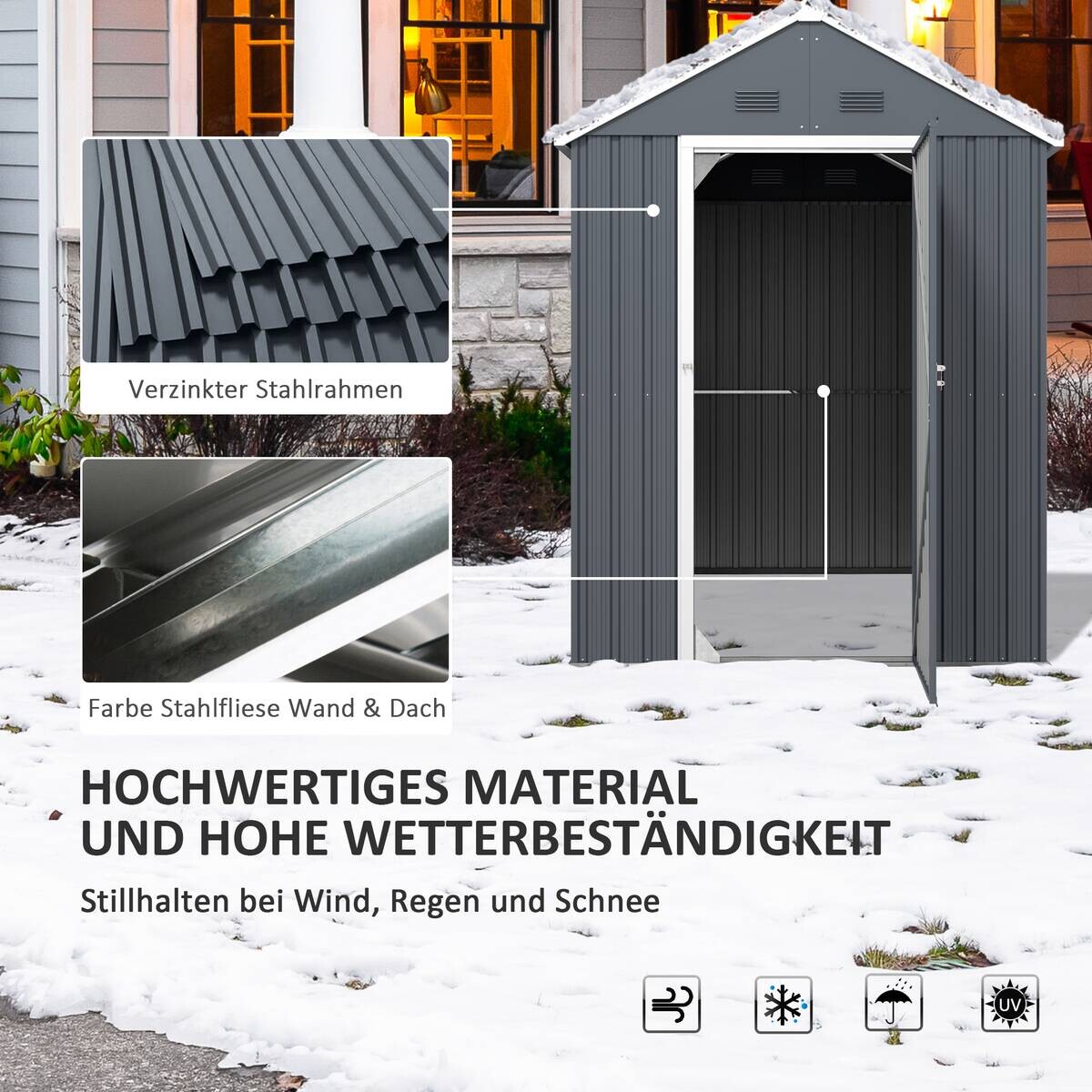 Outsunny Gartenhaus dunkelgrau Polypropylen B/H/L: ca. 172x259x222 cm