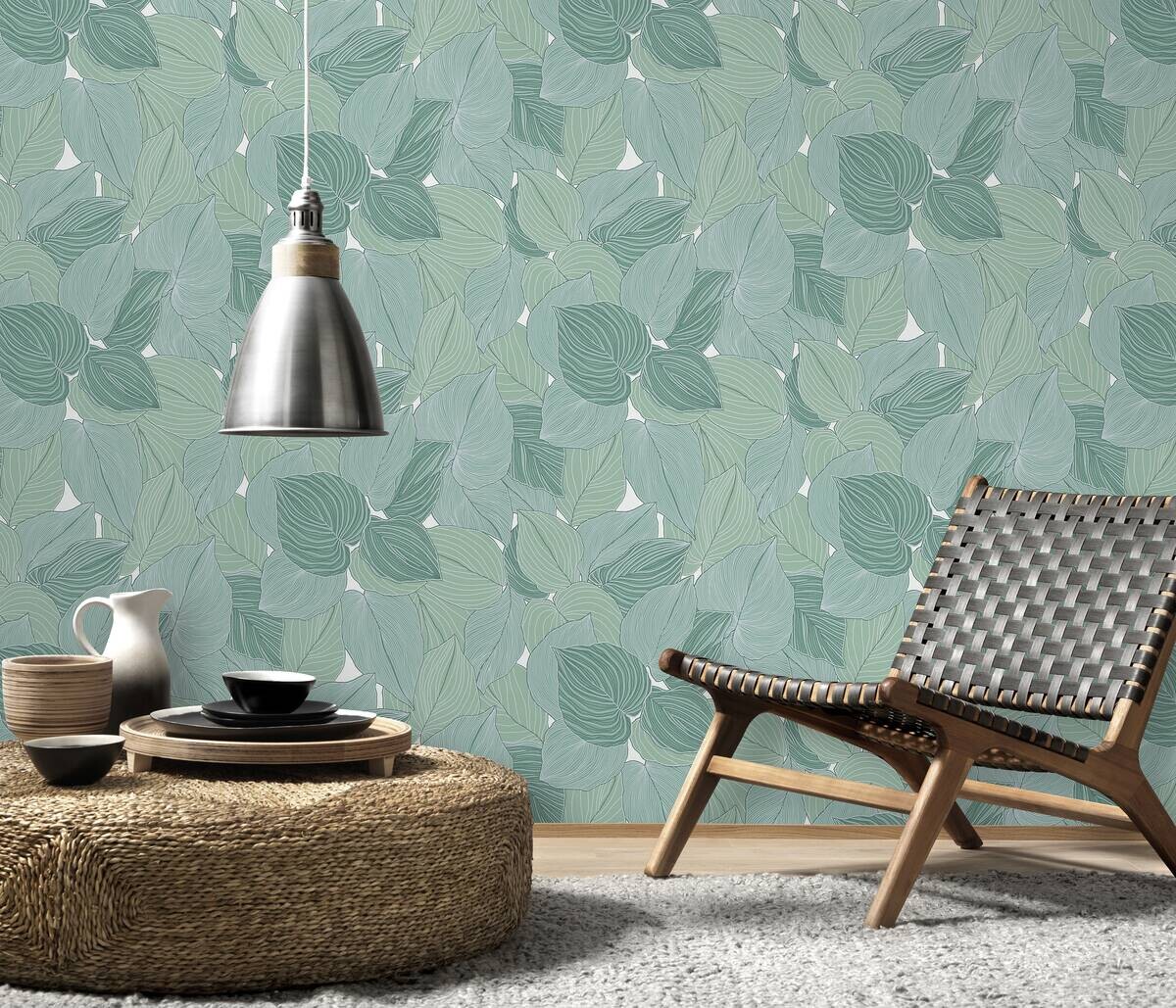 Erismann Vliestapete Blätter grün weiß B/L: ca. 53x1005 cm