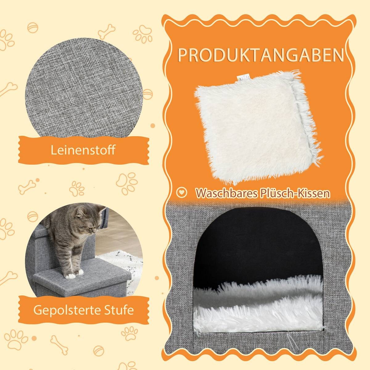 PawHut Katzentreppe grau Polyester B/H/L: ca. 33x40,5x73,5 cm