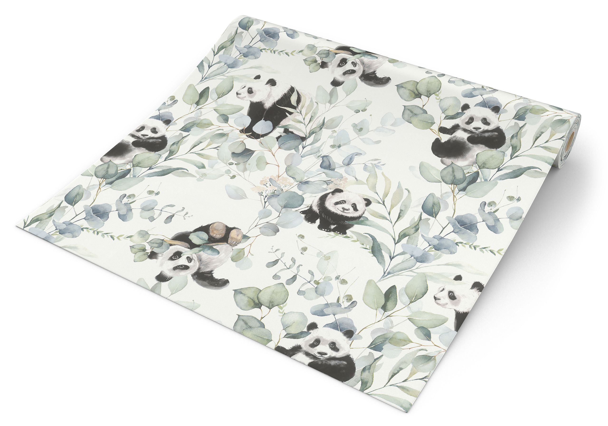 Papiertapete Pandabären weiß grün B/L: ca. 53x1005 cm