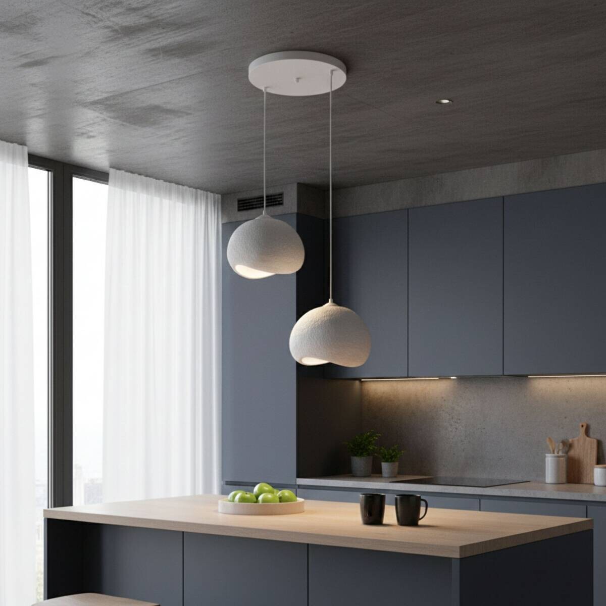 Opviq Pendelleuchte Yontu-15852 weiß Polyester-Mischgewebe Metall B/H/L: ca. 29x120x34 cm E27 2 Brennstellen