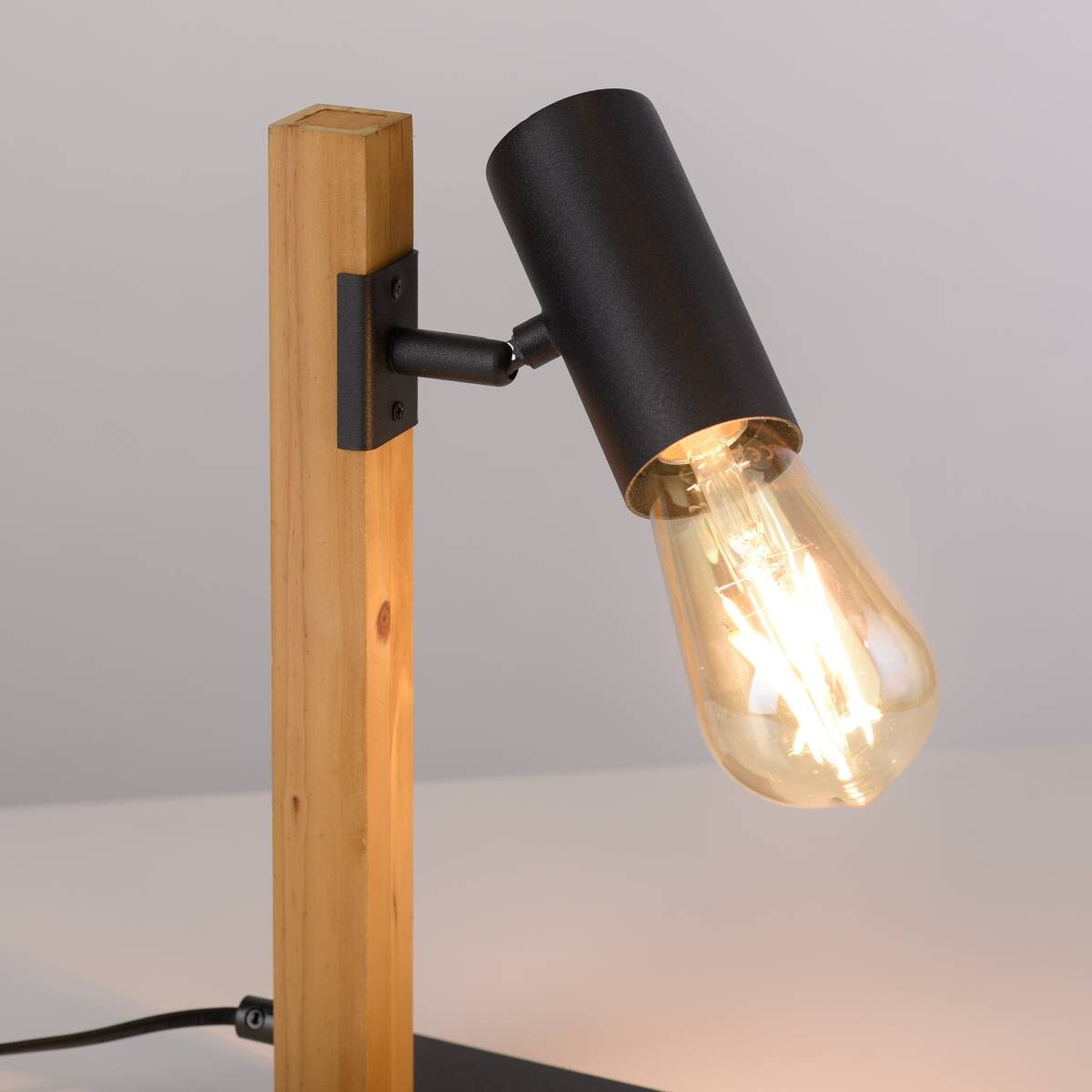 Just Light Tischleuchte PILON 15164-18 natur schwarz Holz Metall B/H/T: ca. 13x32,5x13,5 cm E27 1 Brennstellen