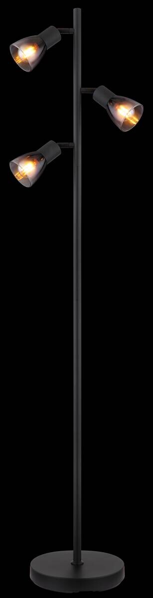 GLOBO Stehleuchte klar Rauch schwarz Metall PVC Glas B/H/L: ca. 22x161x30 cm E14 3 Brennstellen
