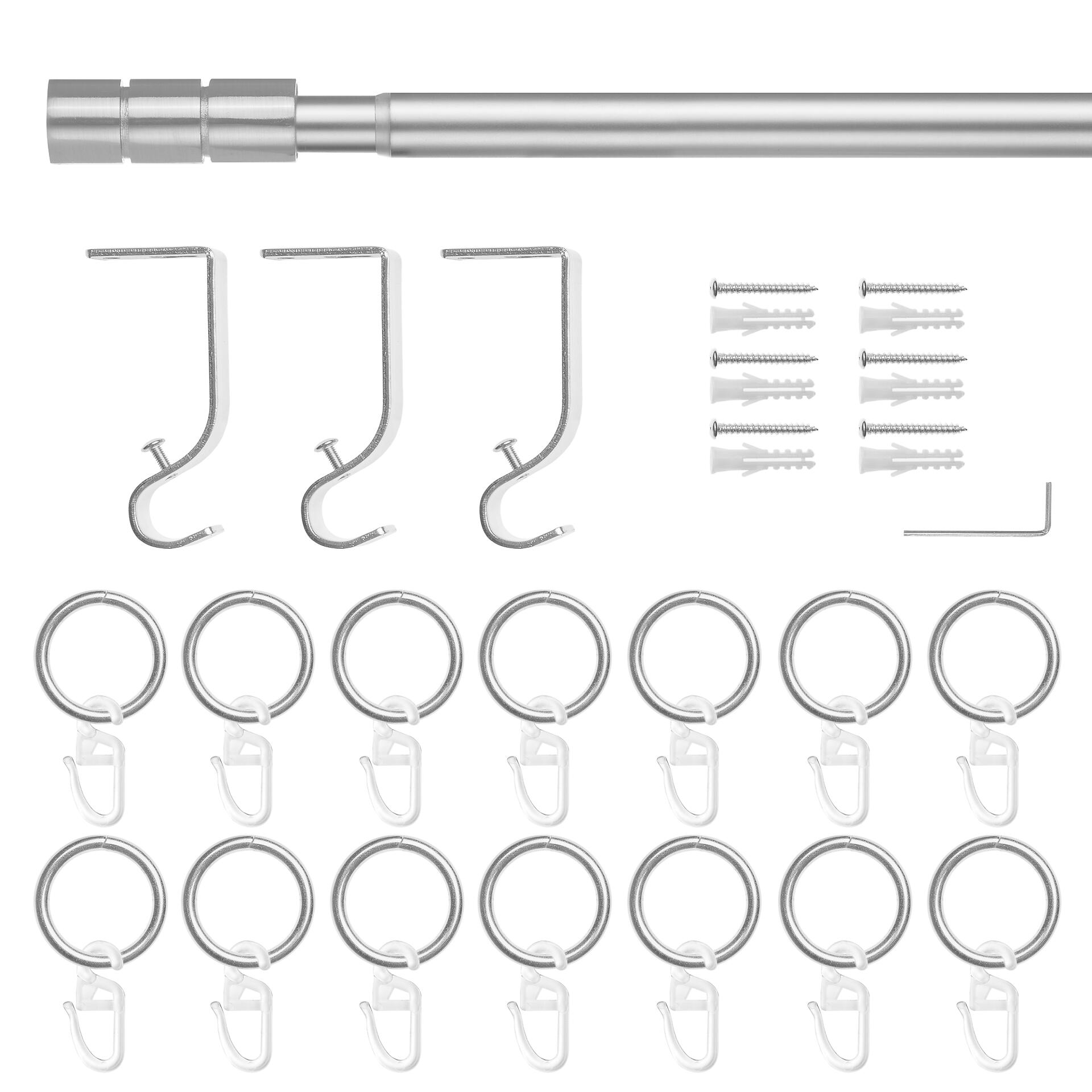 LICHTBLICK Gardinenstange Zylinder Edelstahloptik Metall D: ca. 2 cm ausziehbar von ca. 130 bis 240 cm 1.0 Läufe