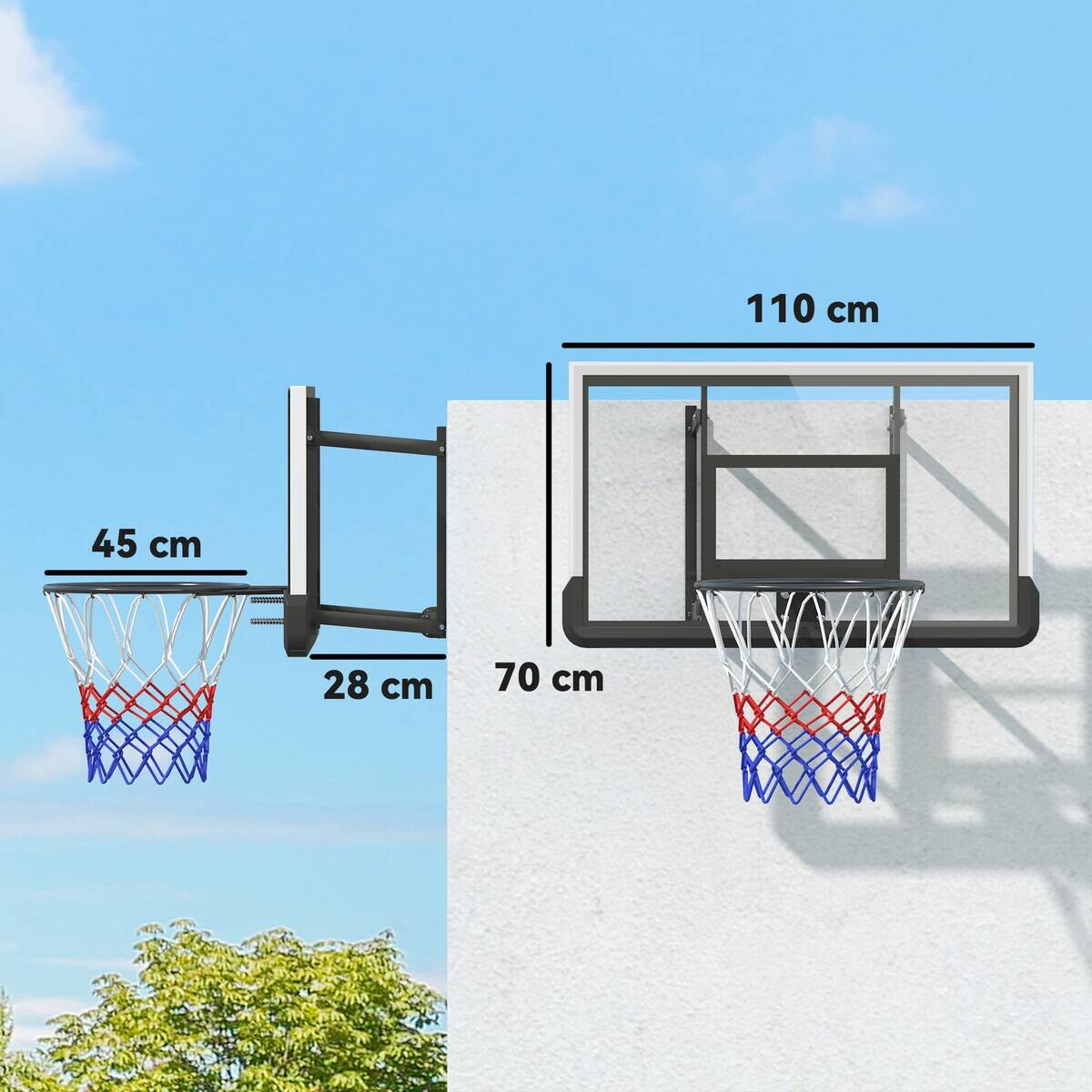 SPORTNOW Basketballkorb schwarz B/H/L: ca. 28x70x110 cm