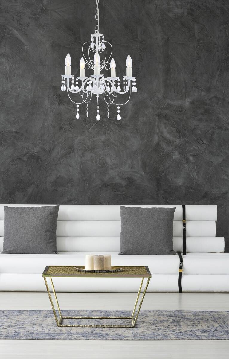 GLOBO Lüster weiß Metall H/D: ca. 150x44 cm E14 5 Brennstellen