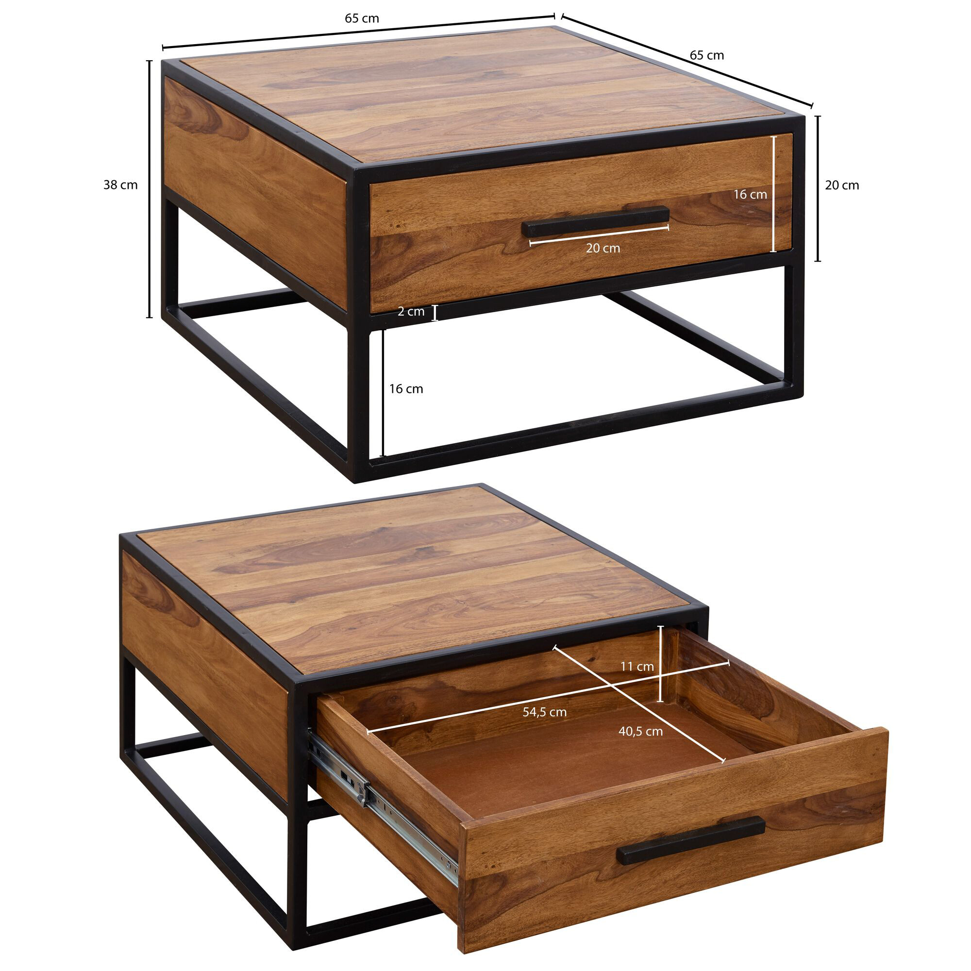 Wohnling Couchtisch braun B/H/T: ca. 65x38x65 cm