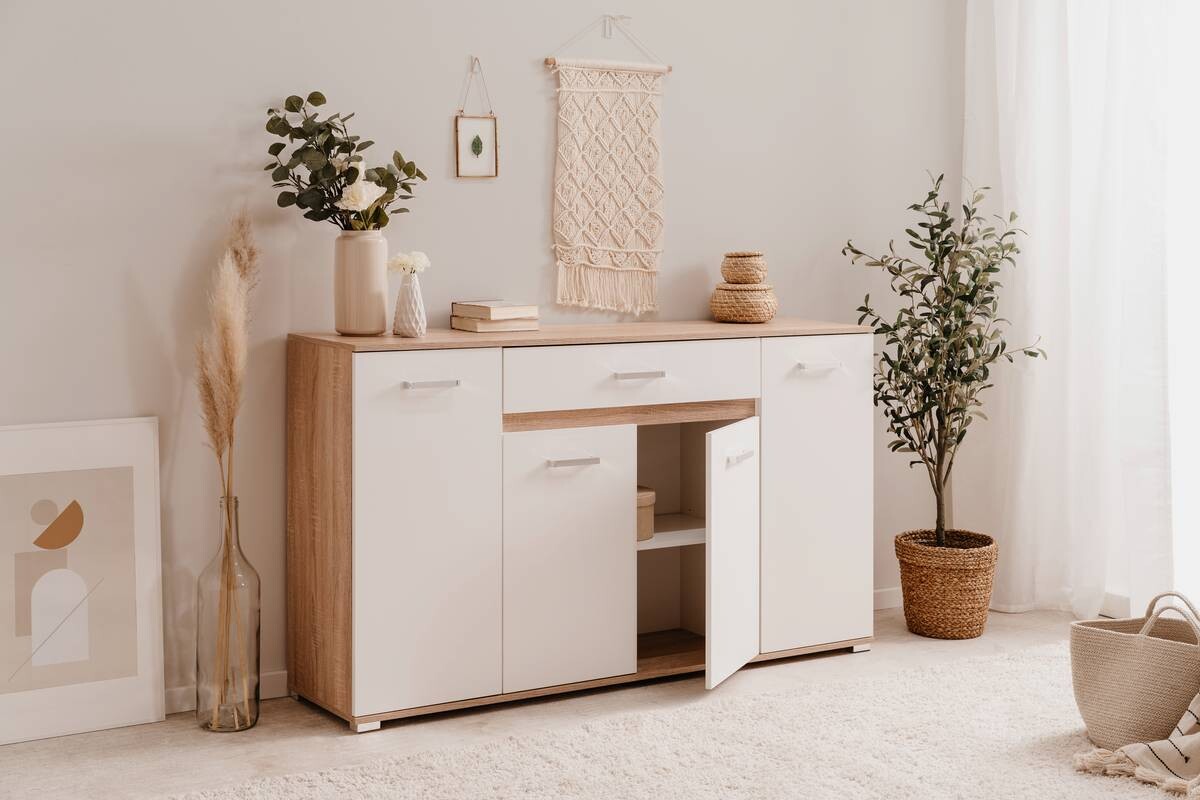 Sideboard Volos Eiche Sonoma Nachbildung weiß B/H/T: ca. 160x90x38 cm