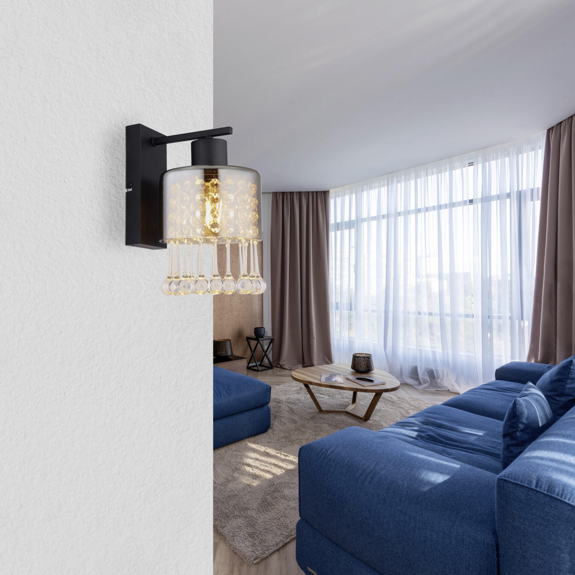 GLOBO Wandleuchte klar schwarz Metall Acryl B/H: ca. 15x25,5 cm E27 1 Brennstellen