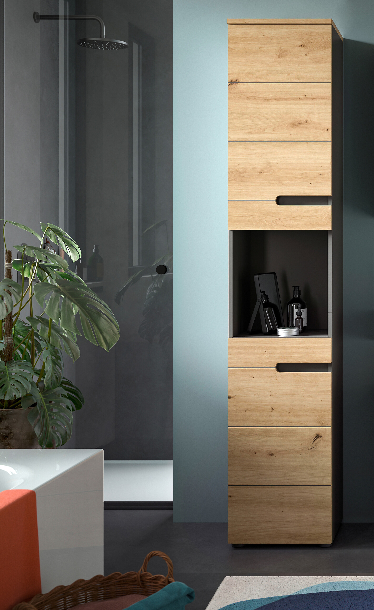 Hochschrank Canu Basalt Eiche Artisan Nachbildung B/H/T: ca. 38x193x34 cm Hochschrank Canu Basalt Eiche Artisan Nachbildung B/H/T: ca. 38x193x34 cm