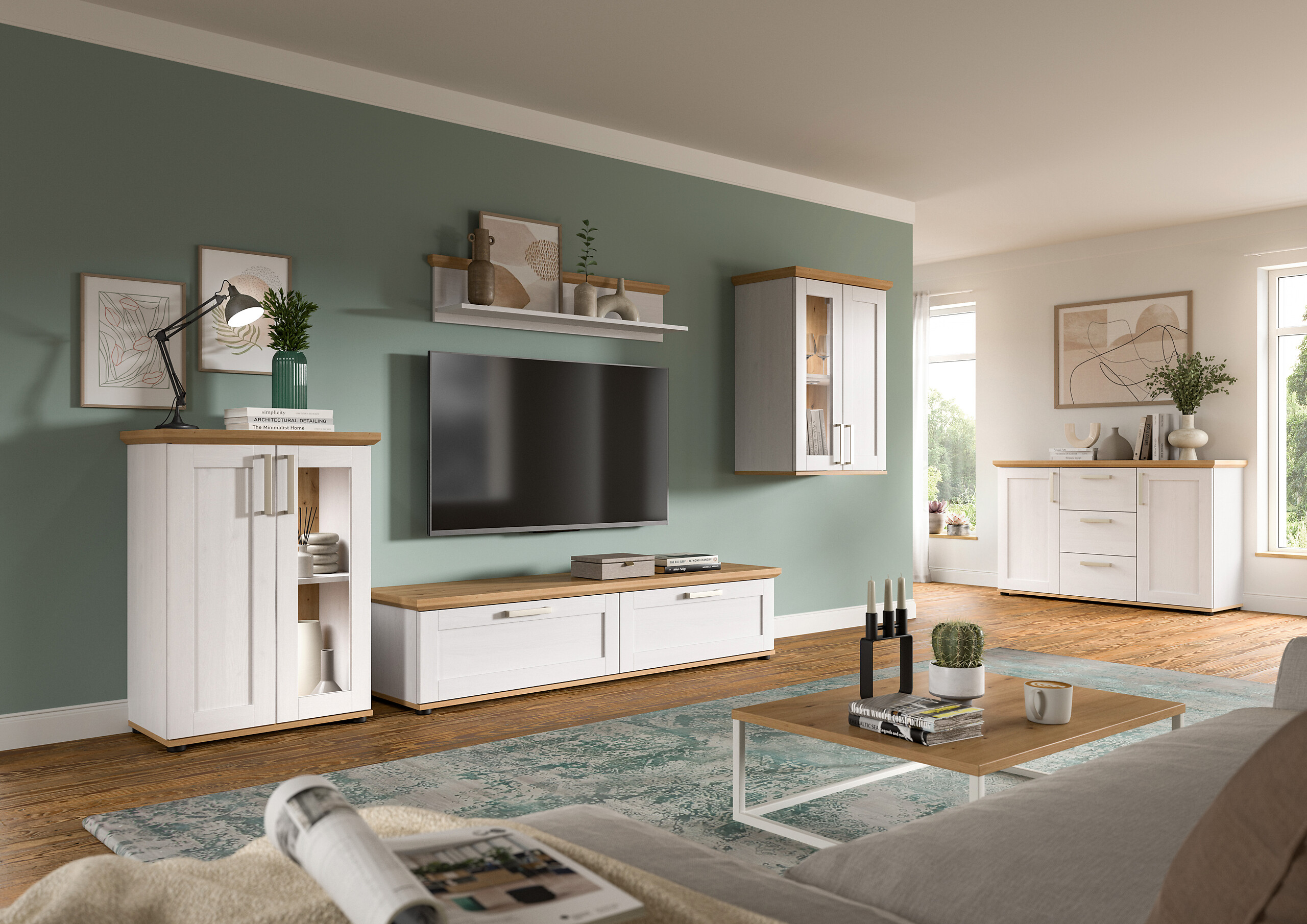 Wohnwand VERONA Lärche Nachbildung Eiche Nachbildung B/H/T: ca. 316x161x40 cm