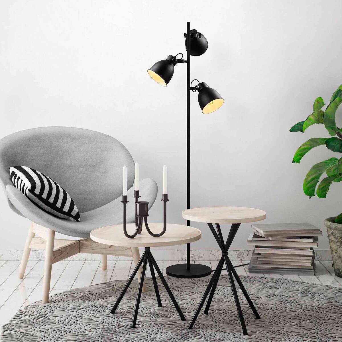 Opviq Stehleuchte schwarz Metall B/H/T/L/D: ca. 37x162x37x37x37 cm E14 3 Brennstellen