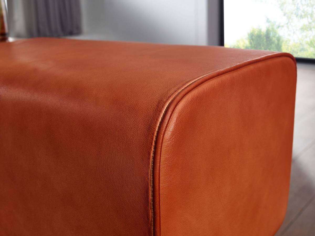 Wohnling Sitzbank braun natur Leder Echtholz B/H/T: ca. 120x56x30 cm