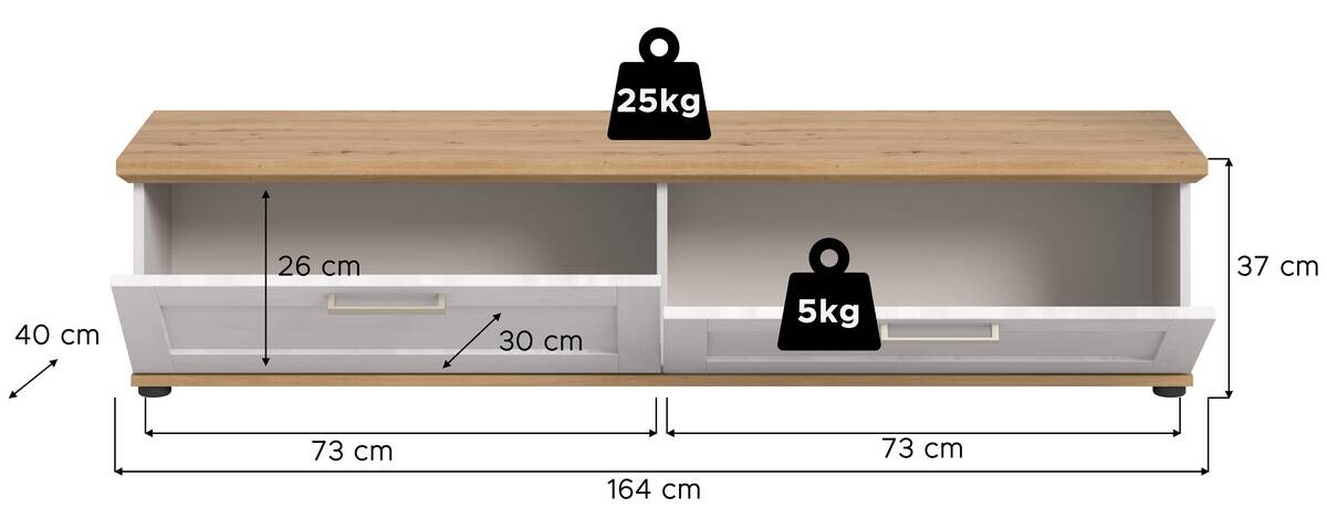 Lowboard VERONA Lärche Nachbildung Eiche Nachbildung B/H/T: ca. 164x37x40 cm