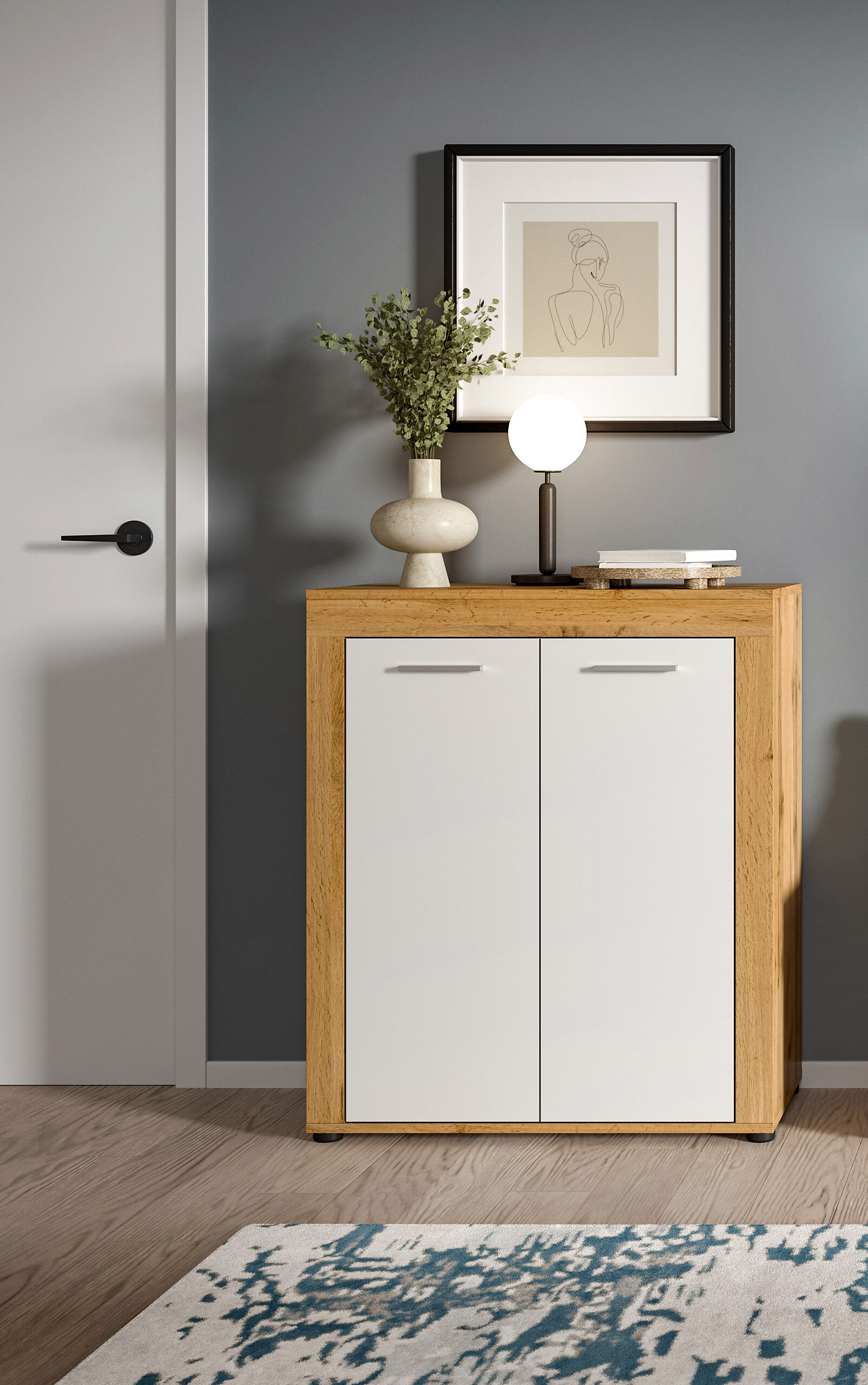 Schuhschrank JAM Eiche Wotan Nachbildung weiß B/H/T: ca. 80x95x35 cm