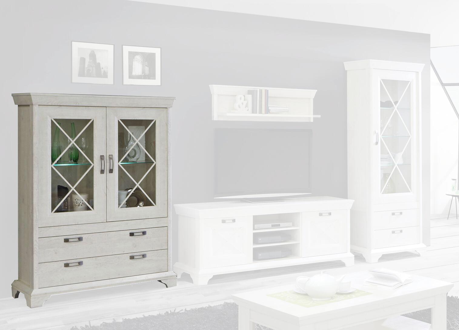 Vitrine  weiß Pinie Nachbildung B/H/T: ca. 123x162x48 cm