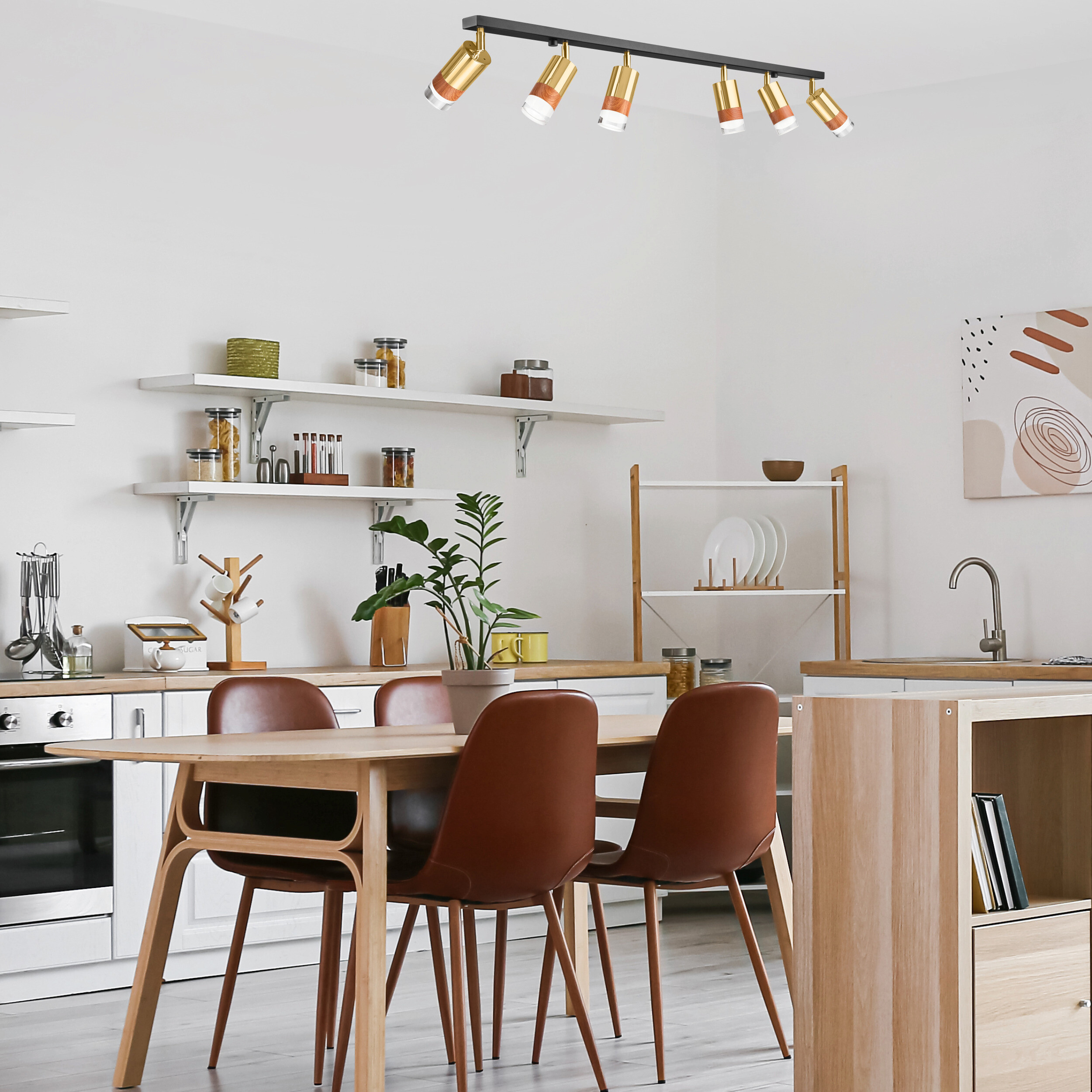 Lamkur Deckenleuchte gold Glas Stahl B/H/L: ca. 8x19x117 cm 6 Brennstellen