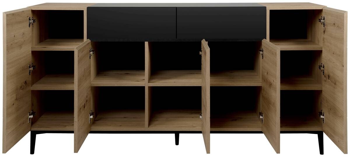 Sideboard Nola Eiche Artisan Nachbildung schwarz B/H/T: ca. 180x90x42 cm