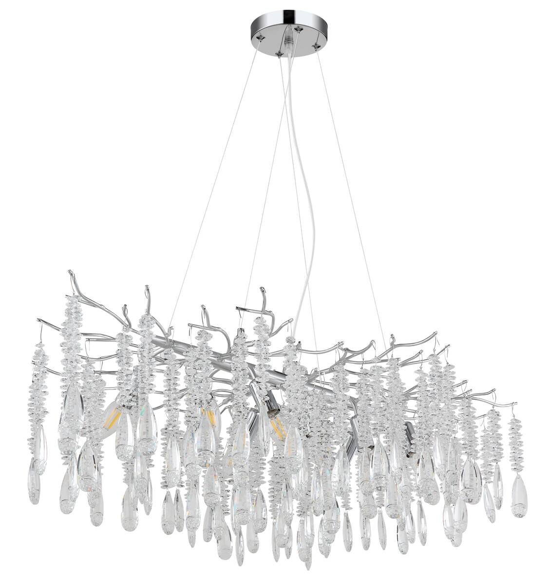 GLOBO Luster silber klar Glas Metall B/H/L: ca. 60x120x100 cm E14 10 Brennstellen