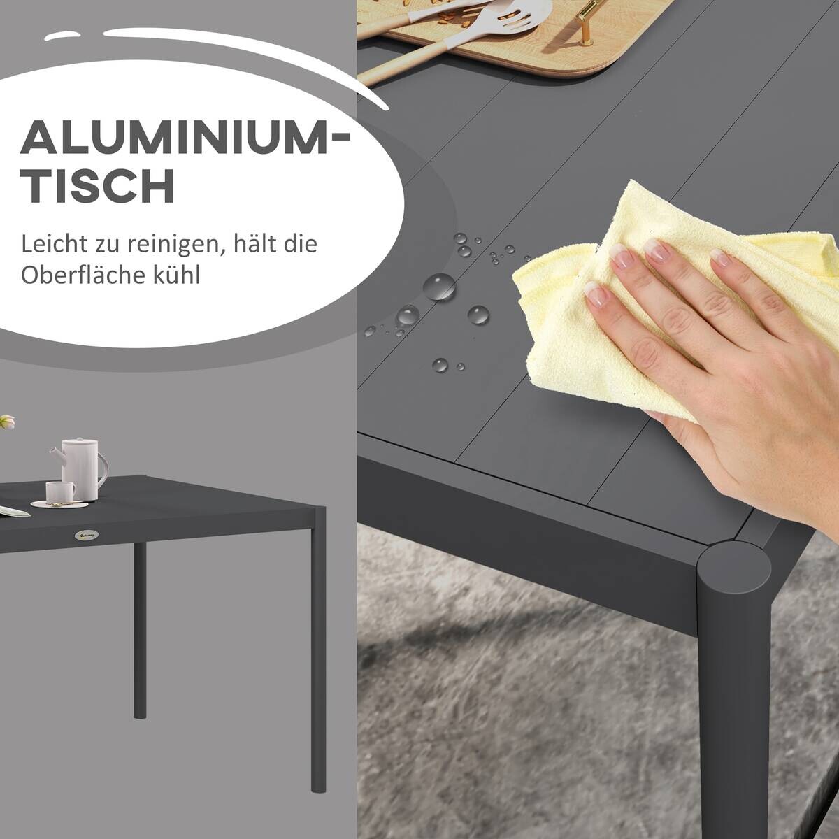 Outsunny Gartentisch dunkelgrau Aluminium B/H/L: ca. 90x74x145 cm