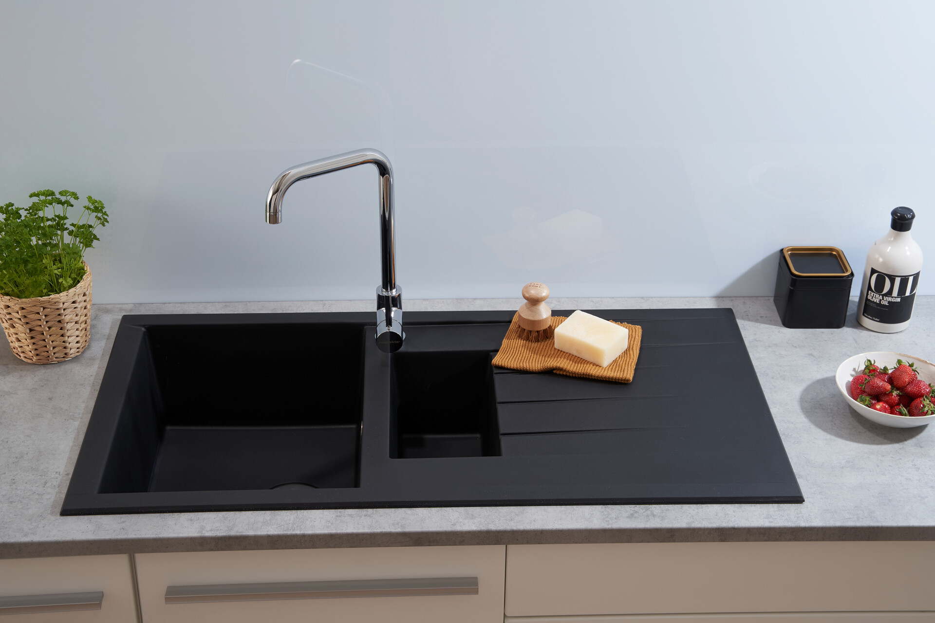 Respekta Einbauspüle Houston 100 x 50 S schwarz Mineralite B/H/T: ca. 100x21x50 cm