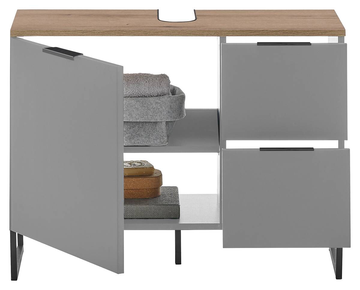 Waschbeckenunterschrank Denver grau matt Eiche Evoke Coast Nachbildung B/H/T: ca. 80x60x35 cm