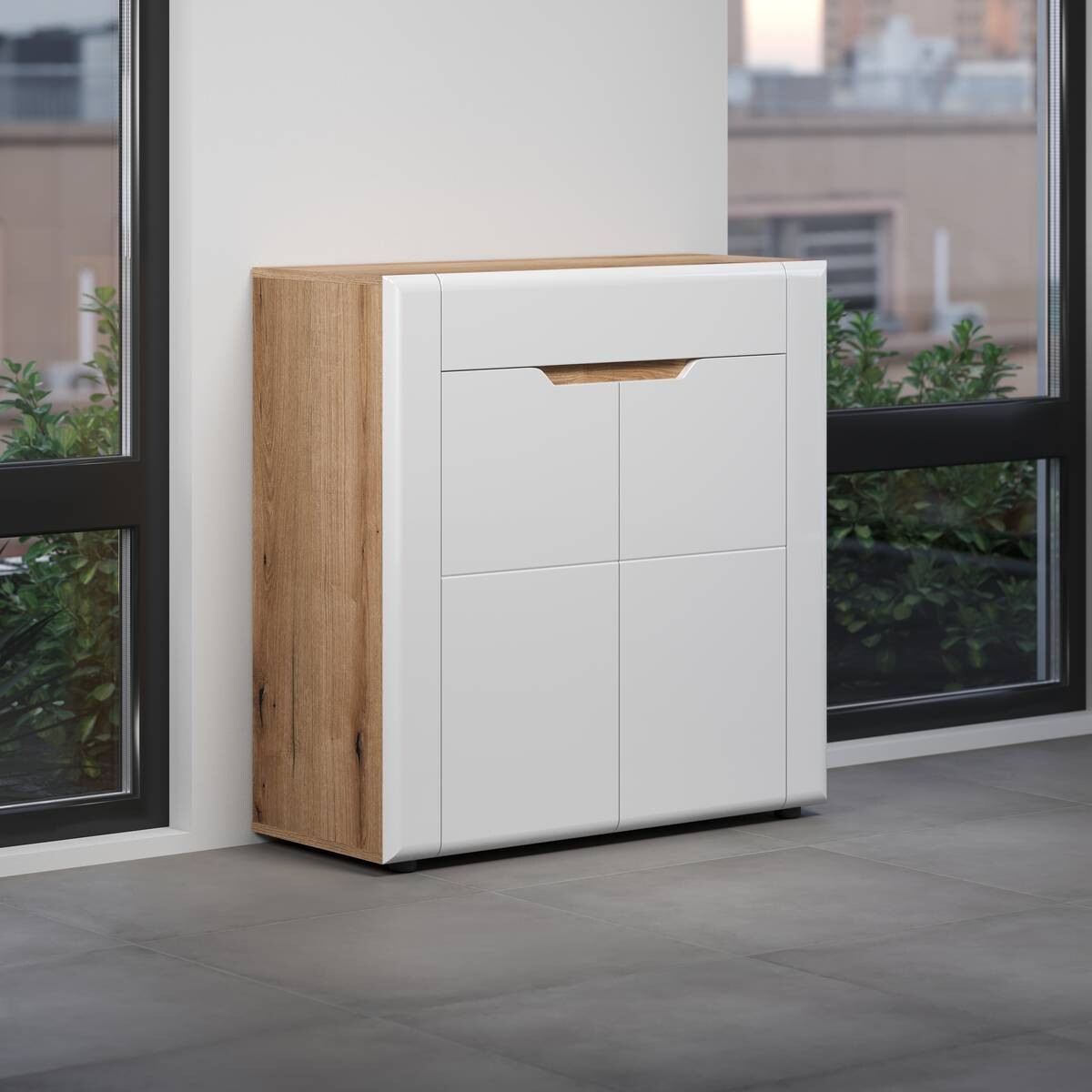 Schubkastenkommode Marlon Eiche Evoke Coast Nachbildung weiß Hochglanz B/H/T: ca. 91x91x38 cm