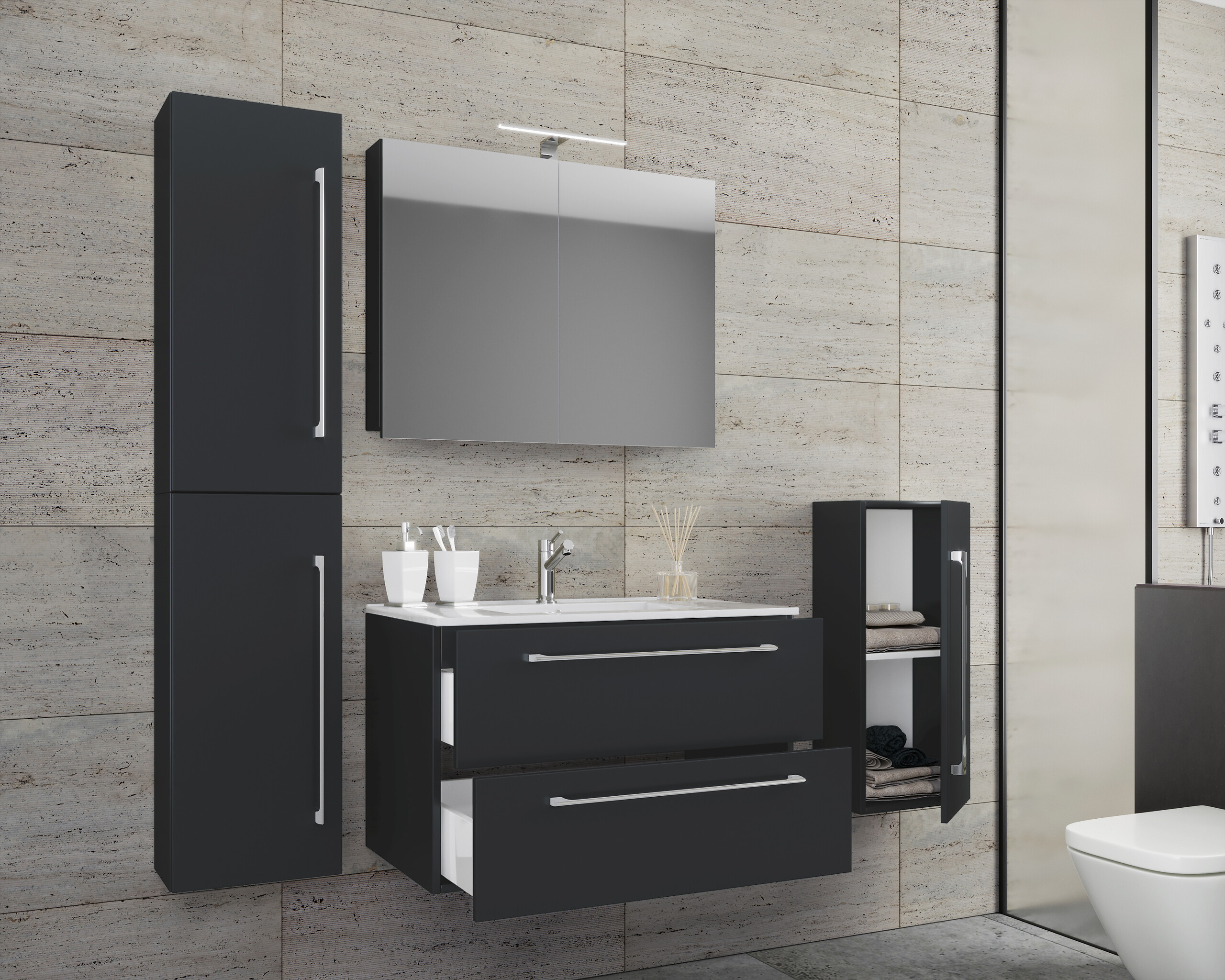 Waschplatz 5tlg-Badinos schwarz B/H/T: ca. 80x50x46 cm