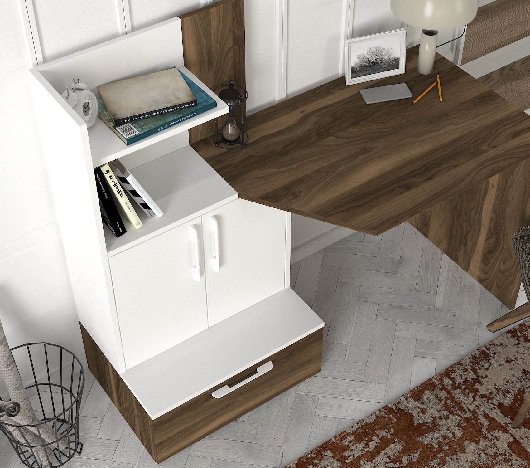 Schreibtisch Padora walnuss Nachbildung weiß B/H/T: ca. 131x115x60 cm Schreibtisch Padora walnuss Nachbildung weiß B/H/T: ca. 131x115x60 cm