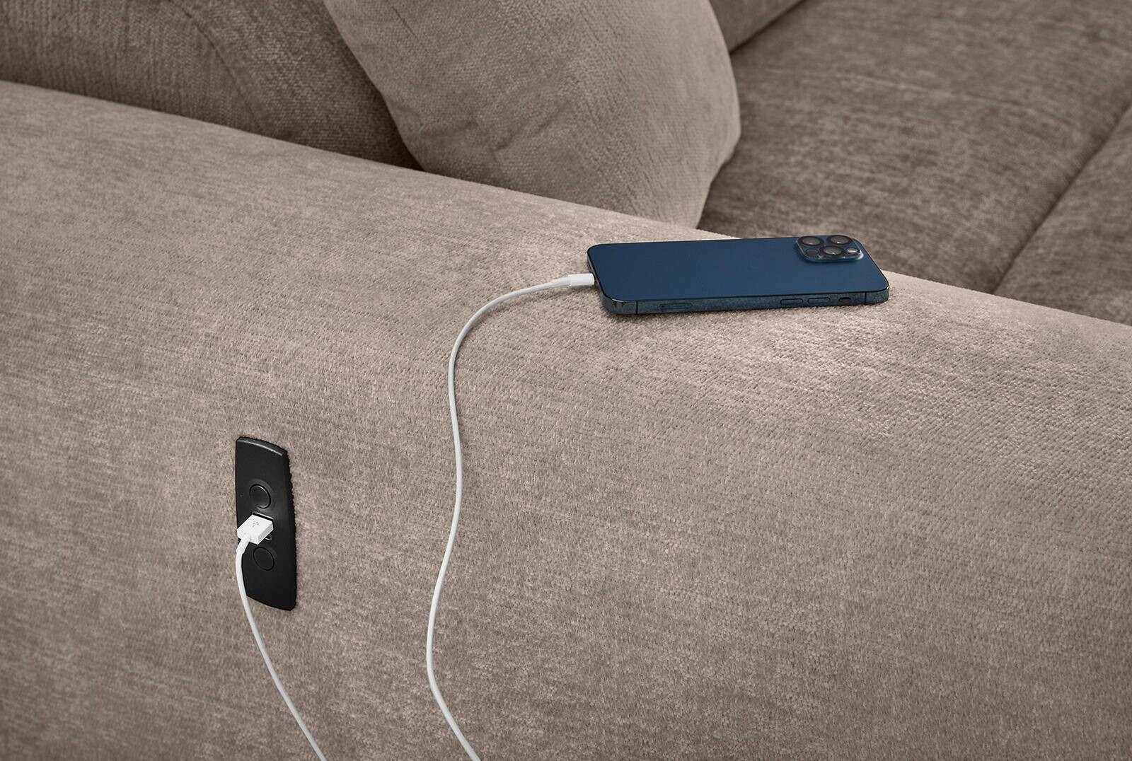 Ecksofa mit elektrischer XXL Sitztiefenverstellung taupe Flachgewebe B/H/T: ca. 277x109x187 cm