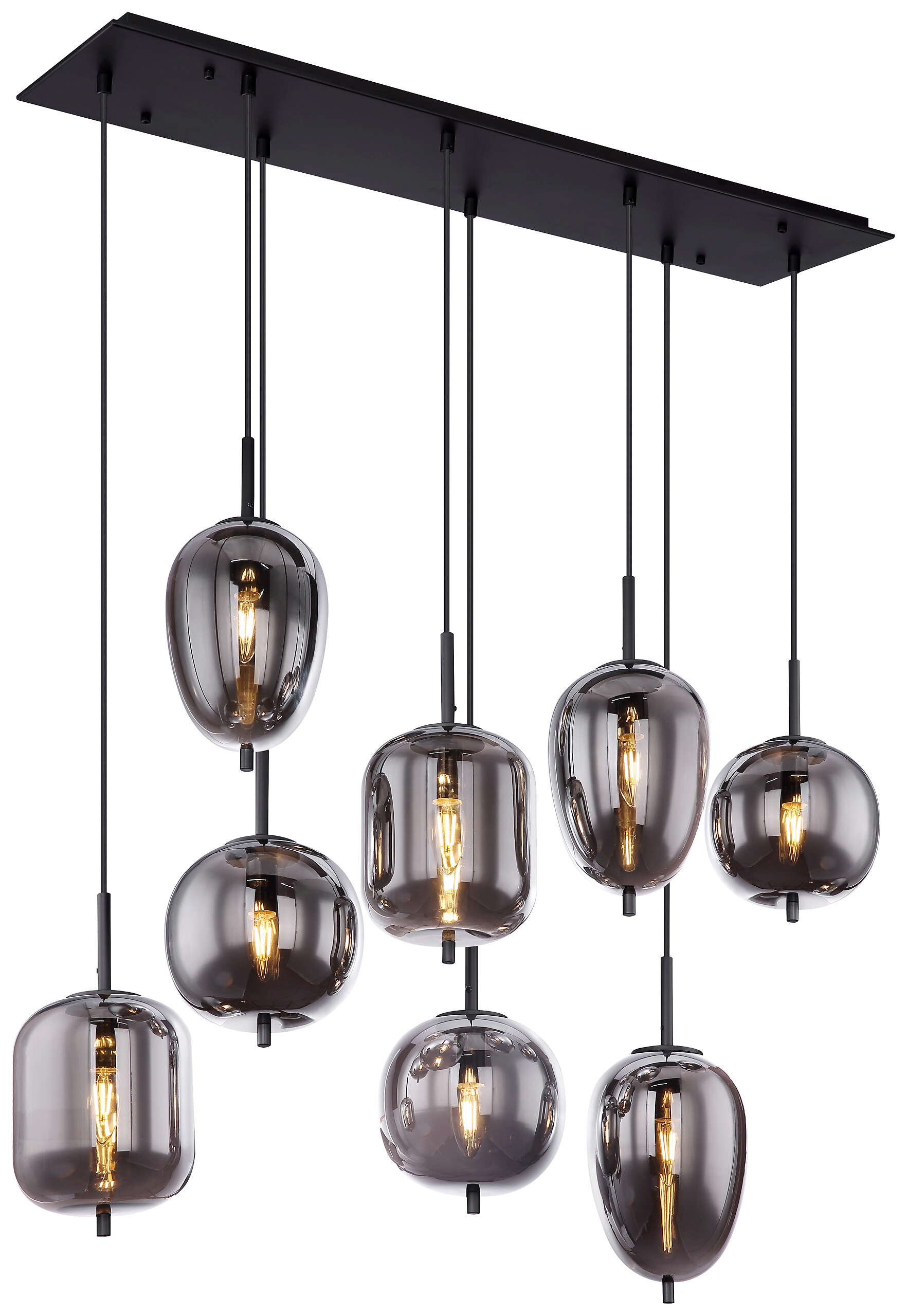 GLOBO Pendelleuchte Blacky schwarz Metall Rauchglas B/H/L: ca. 34x120x94 cm E14 8 Brennstellen