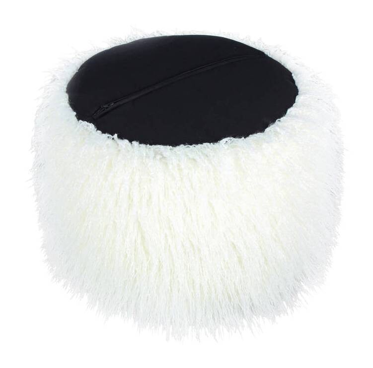 360 Living Hocker Bobtail 100 weiß pink Kord Kunstfell Styropor H/D: ca. 38x45 cm