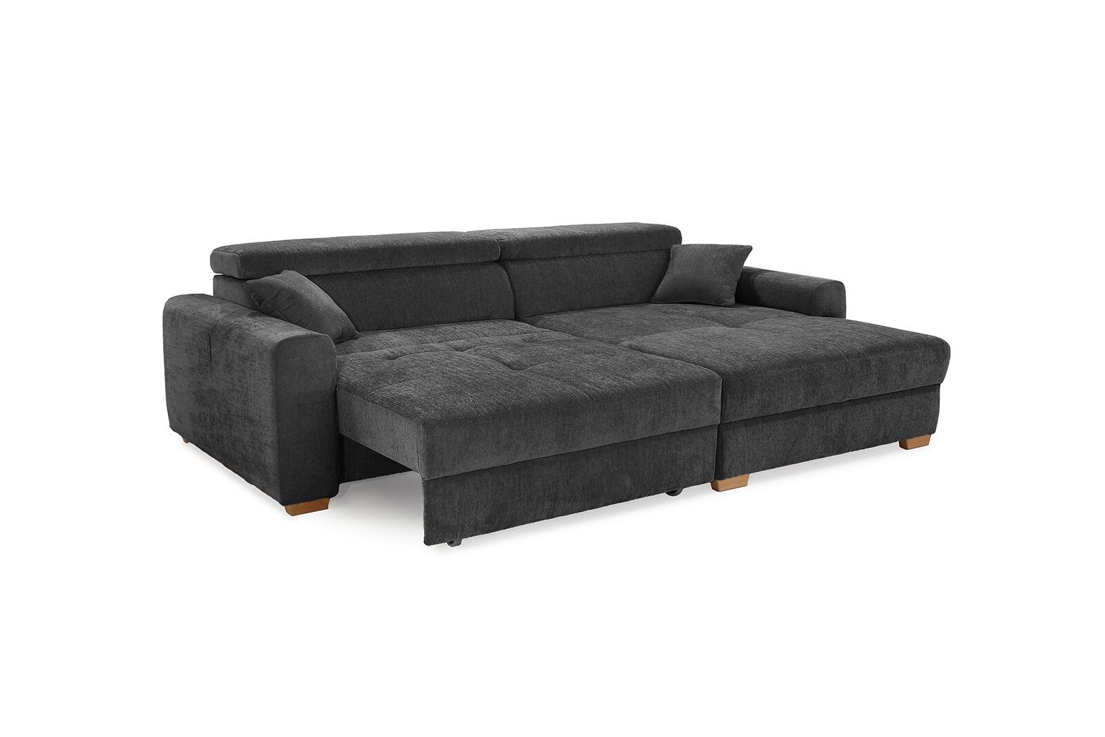 Ecksofa mit elektrischer XXL Sitztiefenverstellung dunkelgrau Flachgewebe B/H/T: ca. 277x109x187 cm