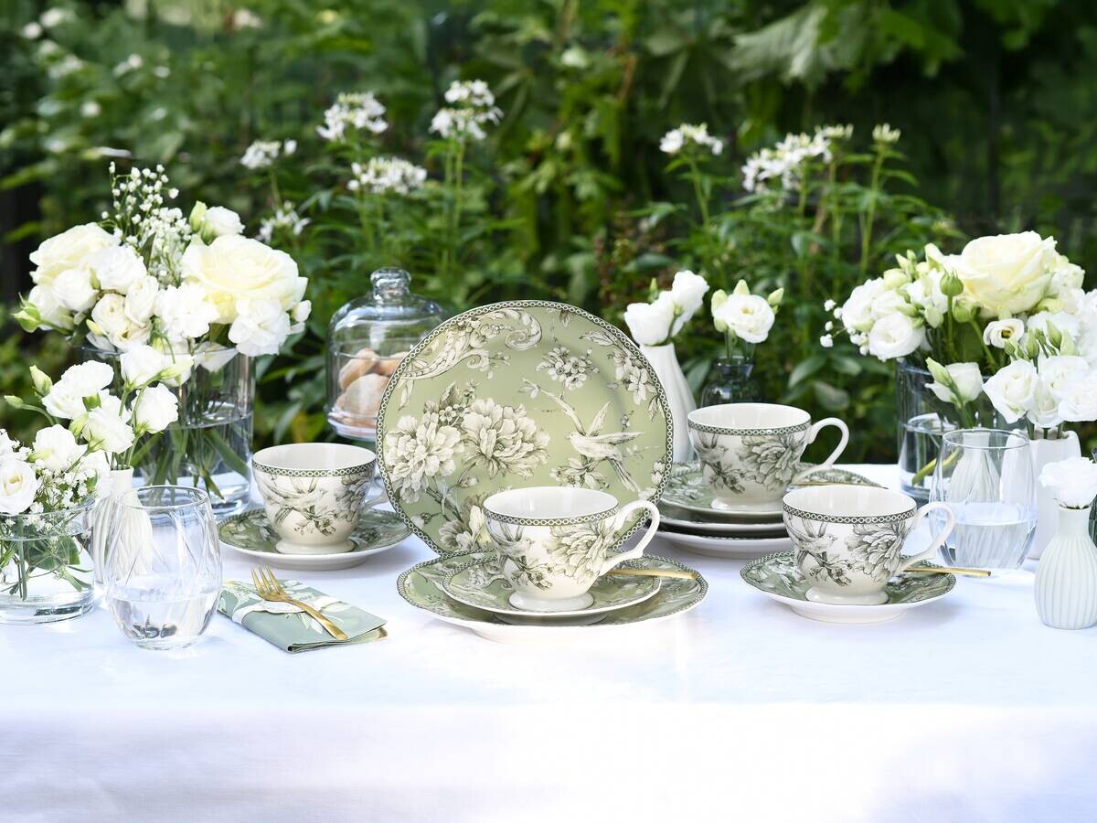 CreaTable Kaffeeservice Adelaide Grün weiß Porzellan 12 tlg.