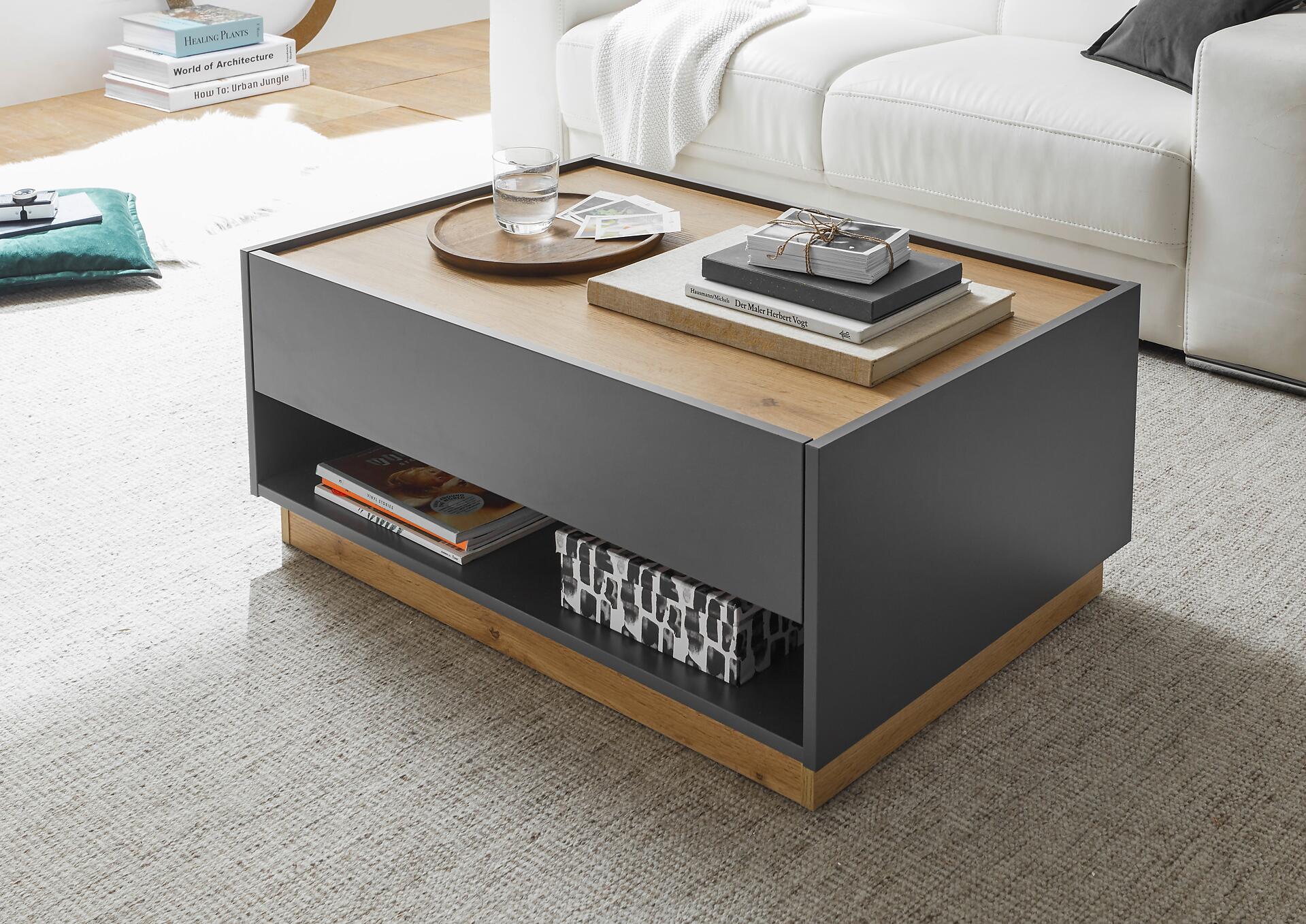 Couchtisch City Eiche Wotan Nachbildung anthrazit B/H/T: ca. 90x38x60 cm