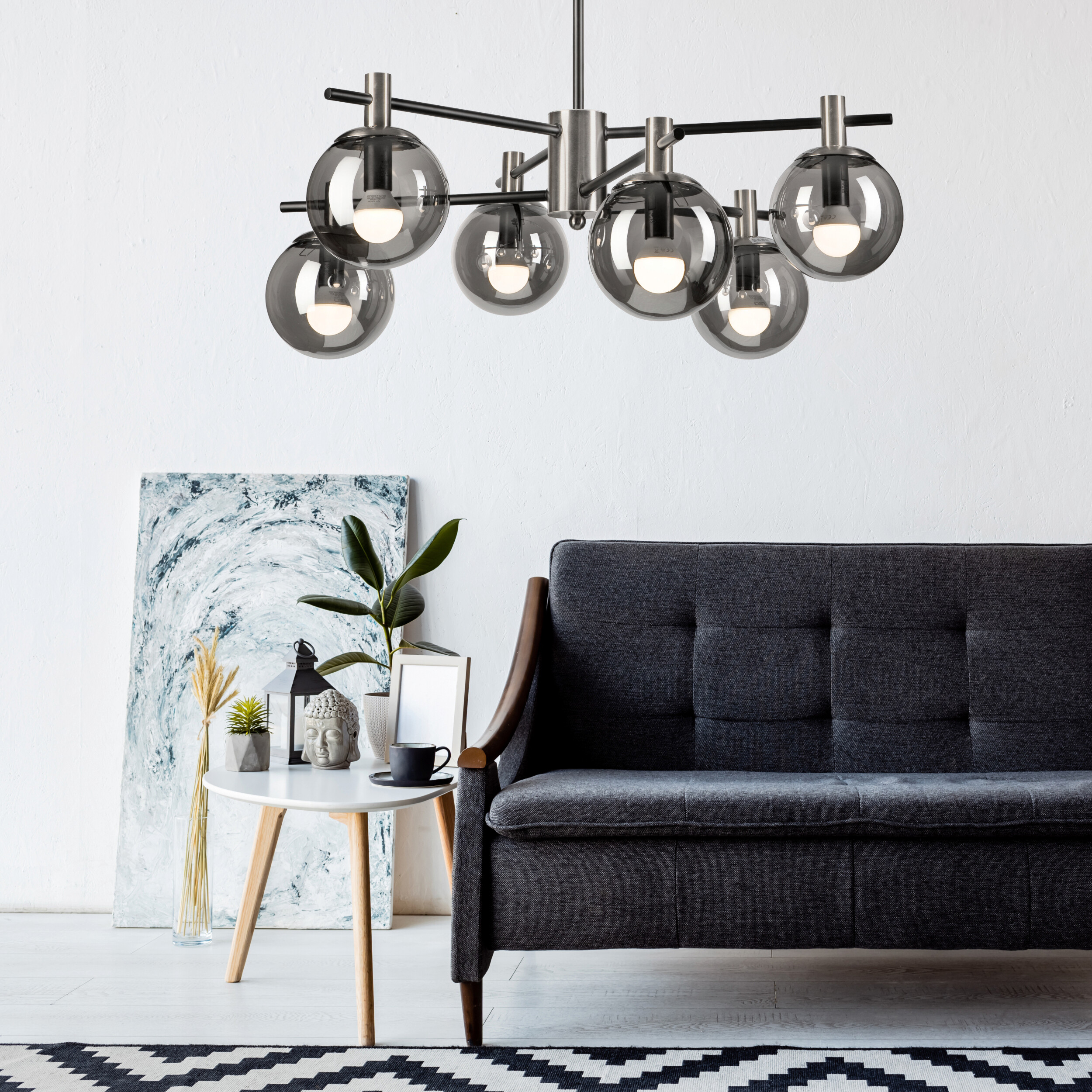 Lamkur Deckenleuchte Lilou Chrom Glas Stahl B/H/L: ca. 54x53x54 cm E14 6 Brennstellen