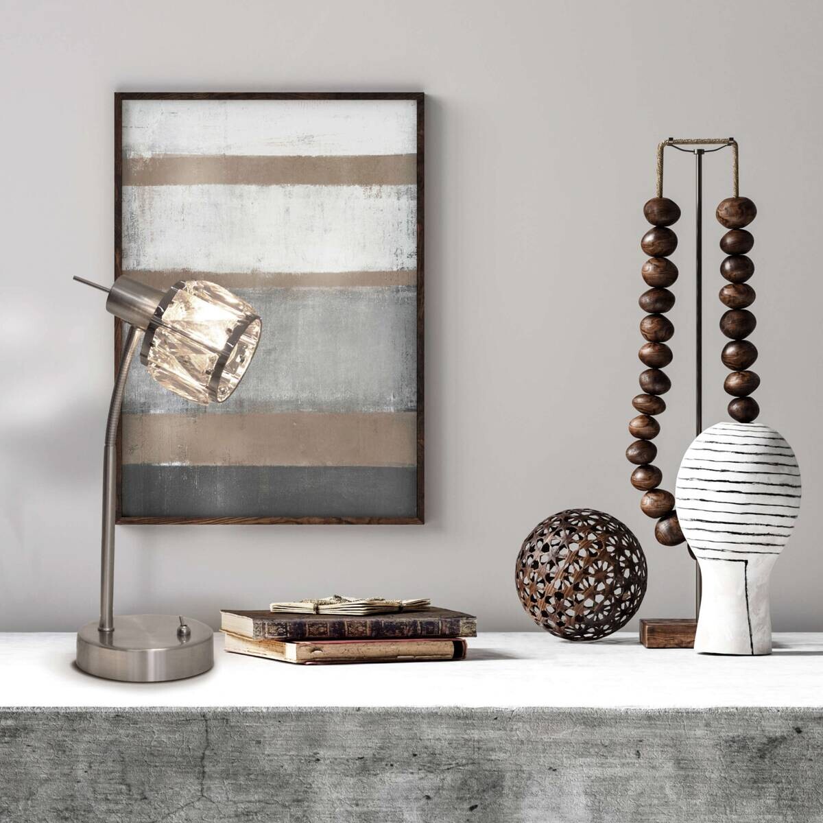 Näve Leuchten Tischleuchte JOSEFA 3149650 stahlfarbig Metall Glas B/H/T: ca. 12x34,5x17,5 cm E14 1 Brennstellen