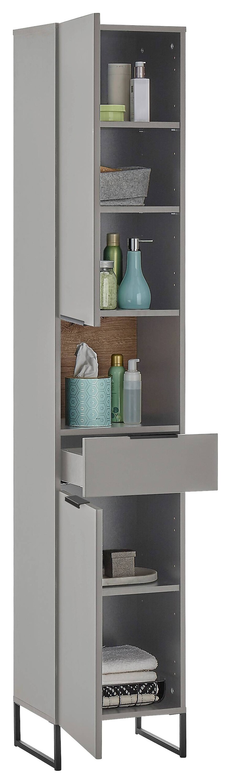 Hochschrank Denver grau matt Eiche Evoke Coast Nachbildung B/H/T: ca. 38x195x32 cm