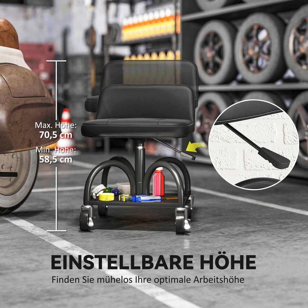 Werkstatthocker schwarz B/H/L: ca. 40,5x70,5x45,5 cm